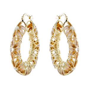 gold color flower hoop earrings