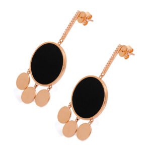 rose gold circular earrings with black center
