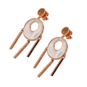 gold silver circular earrings with white center