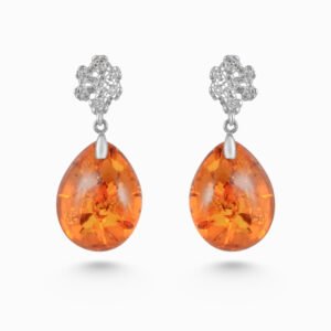 Amber Tear Silver Earrings