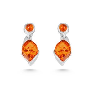 delicate gleam amber silver earrings