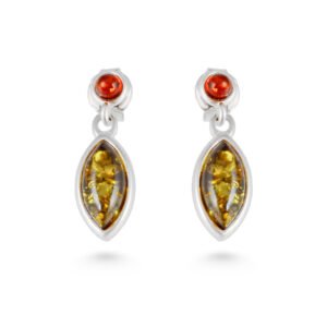 amber petal silver earrings