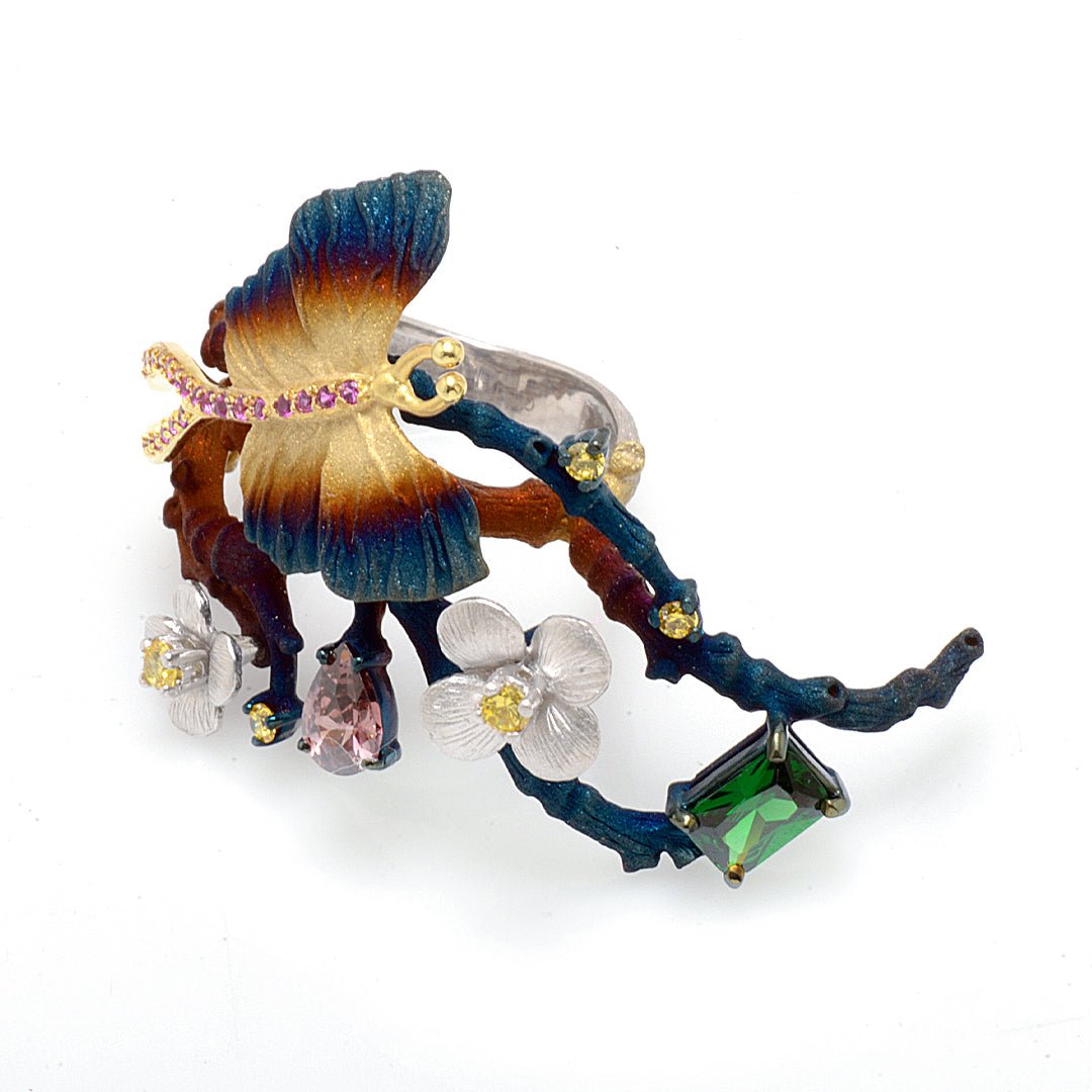 nature butterfly silver ring