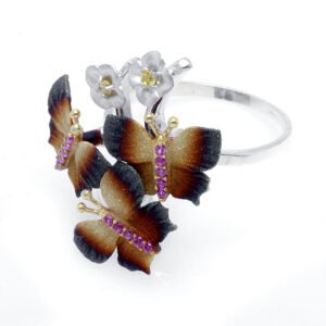 brown butterfly silver ring