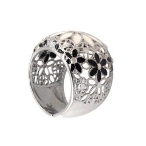 white floral silver ring