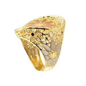 gold floral oval silver ring