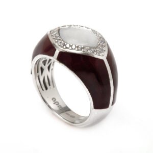 maroon crystal silver ring