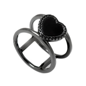 black heart silver ring