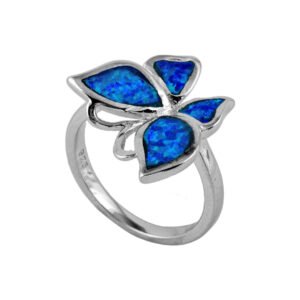 Butterfly Ring with Blue Man Made Opal
