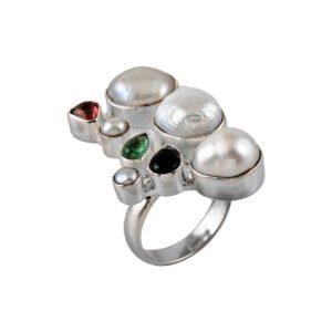 Tourmaline Mother of Pearl Silver Ring
