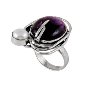 pearl amethyst silver ring
