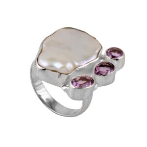 mother of pearl amethyst silver ring