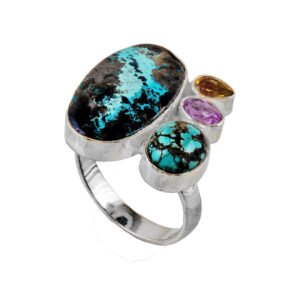 turquoise citrine amethyst silver ring