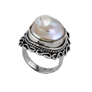 silver pearl statement ring