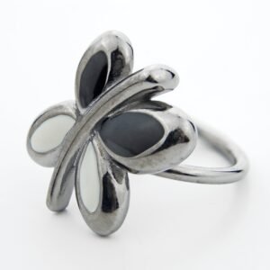 White and Black Butterfly Silver Ring