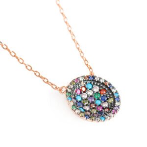Colorful Crystals Circular Silver Necklace
