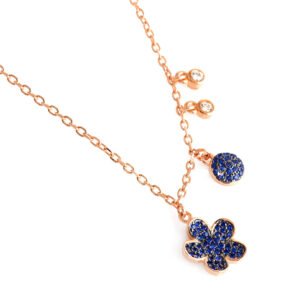 Blue Crystals Gold Color Flower Silver Necklace