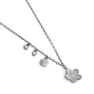 flower crystals silver necklace
