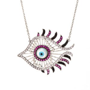 fish with evil eye silver necklace