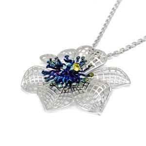 Blue Silver Roberto Bravo Floral Necklace