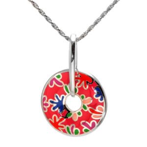 Red Enamel Donut Silver Pendant