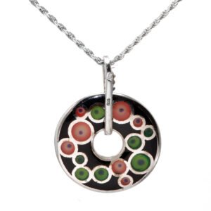 Black Donut Shaped Silver Pendant with Colorful Patterns