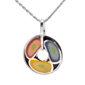 Tri color Doughnut Shaped Silver Pendant
