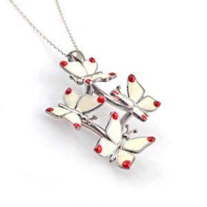 Silver White Red Butterfly Pendant