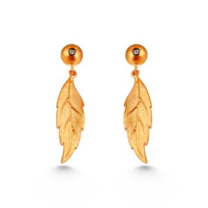 leaf-shaped silver and gold diamond earrings
