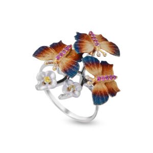 brown butterfly silver ring
