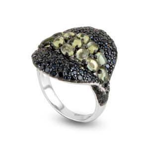 black green crystal silver ring