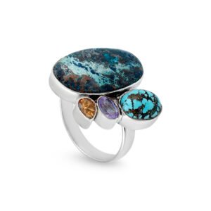 turquoise citrine amethyst silver ring