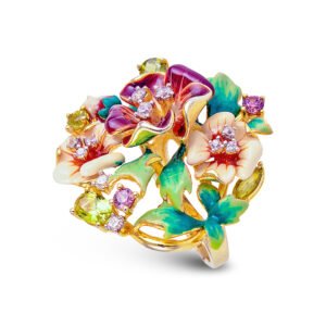 colorful flowers silver ring