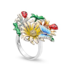 garden of flowers silver ring