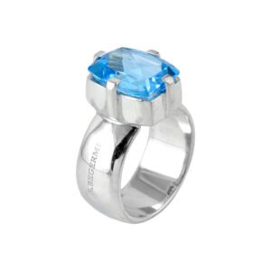 natural blue topaz silver ring