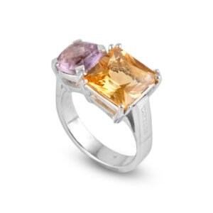 natural citrine and amethyst silver ring
