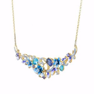 colorful flowers silver necklace