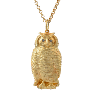 owl silver and gold diamond necklace