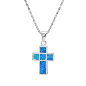 blue cross silver pendant