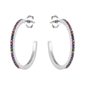 colorful stone hoop silver earrings