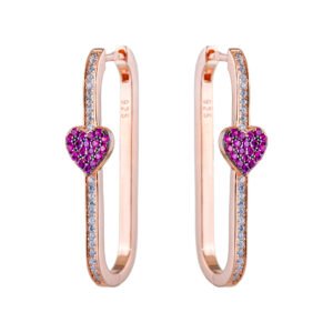 Purple Heart Rose Gold Silver Earrings