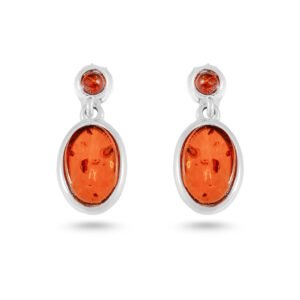 Oval Amber Silver Earrings