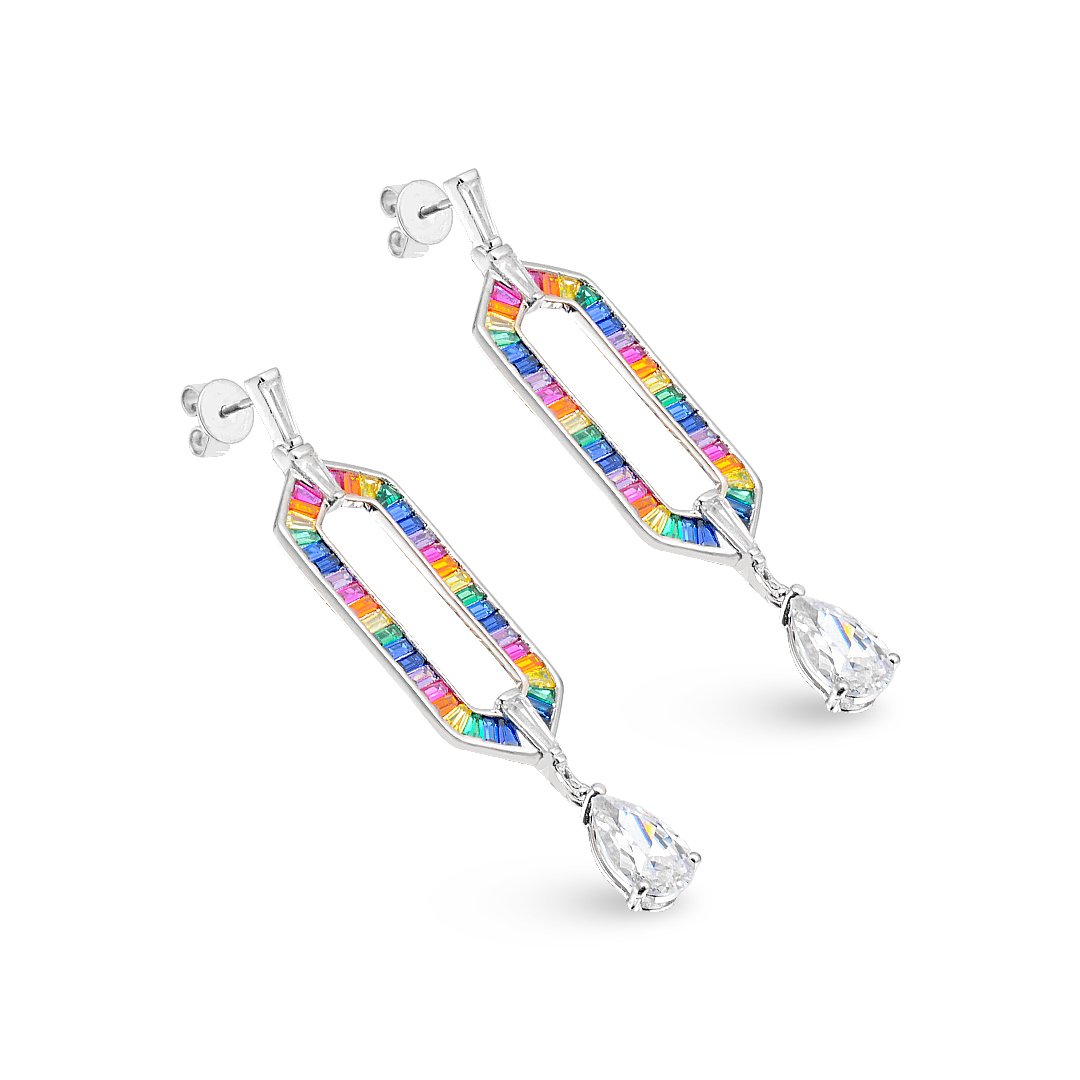 Rainbow Crystal Silver Earrings with Light Crystal Drop - Image 2