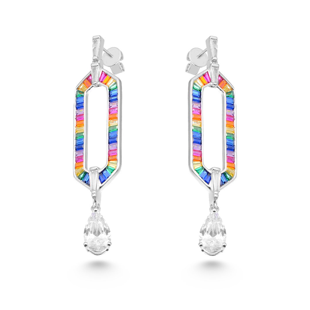 rainbow crystal silver earrings