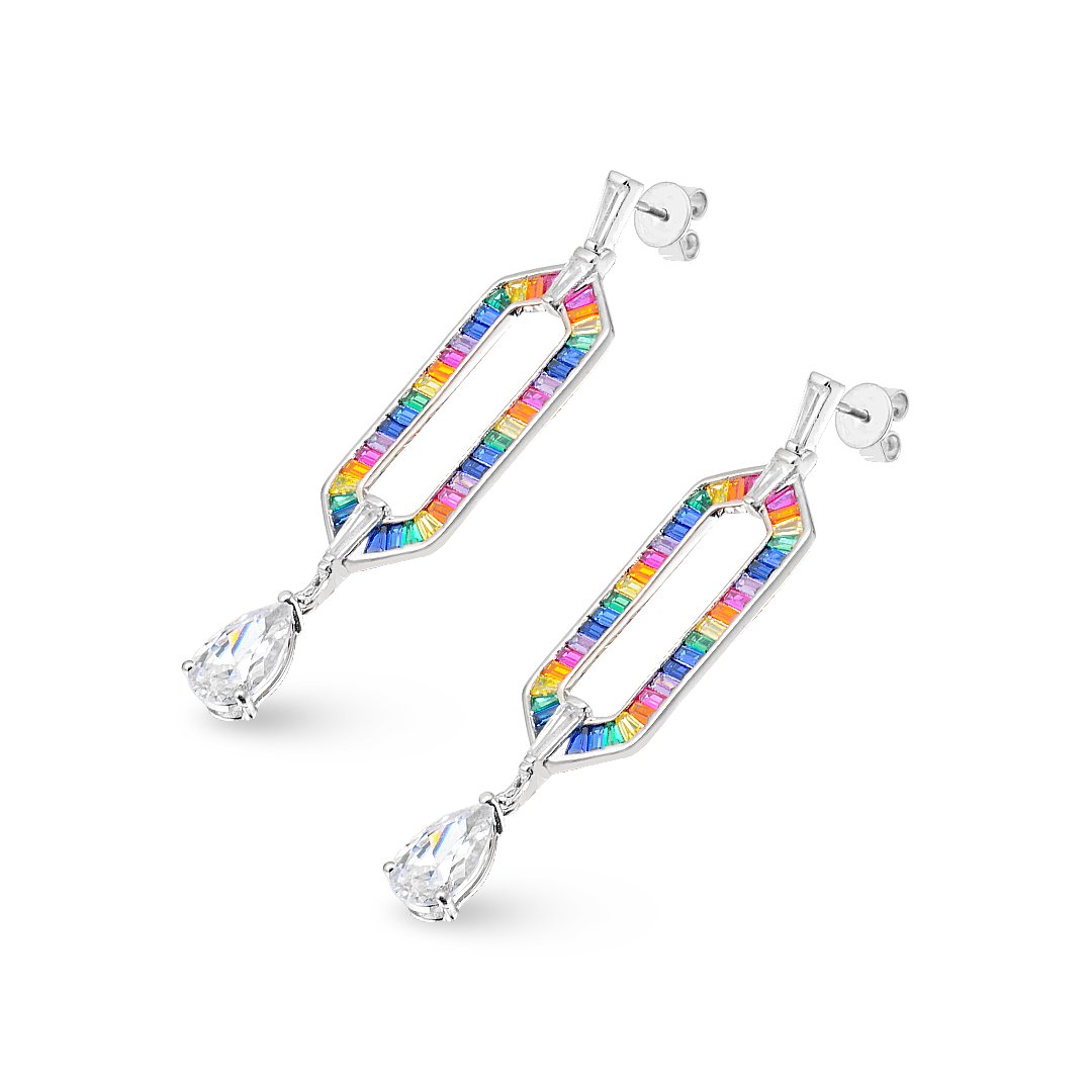 Rainbow Crystal Silver Earrings with Light Crystal Drop - Image 3