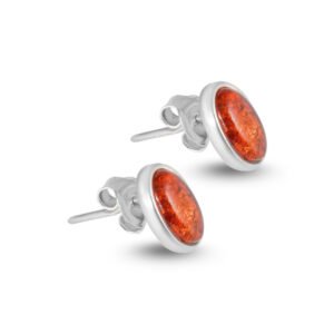 red brown stud silver earrings
