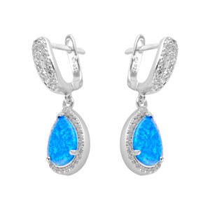 crystal blue drop silver earring