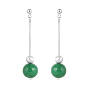 green ball dangling silver earrings