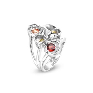 silver ring with colorful stones
