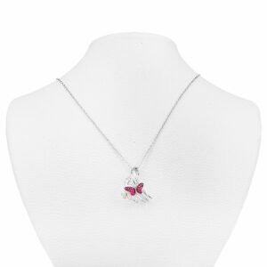 pink butterfly silver necklace